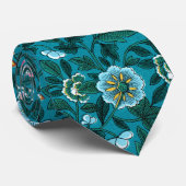 Blauw Blauwgroen groen rood roze geel bloemenpatro Stropdas (Opgerold)