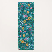 Blauw Blauwgroen groen rood roze geel bloemenpatro Yogamat (Voorkant)