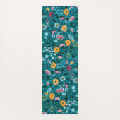 Blauw Blauwgroen groen rood roze geel bloemenpatro Yogamat (Achterkant)