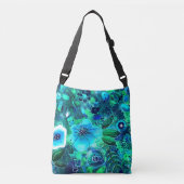 Blauw Blauwgroen Groene Bloemen Abstracte Kunstblo Crossbody Tas (Voorkant)
