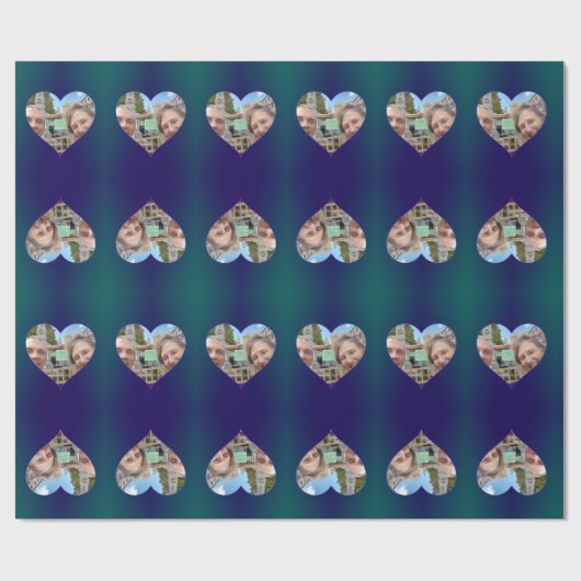 Blauw Blauwgroen Lijst Uw fotopapier ompakken Cadeaupapier (Vlak)