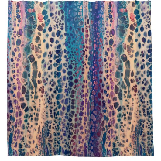 Blauw Blauwgroen Lila wit acryl Abstracte fluïdkun Douchegordijn (Voorkant)