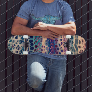 Blauw Blauwgroen Lila wit acryl Abstracte fluïdkun Persoonlijk Skateboard