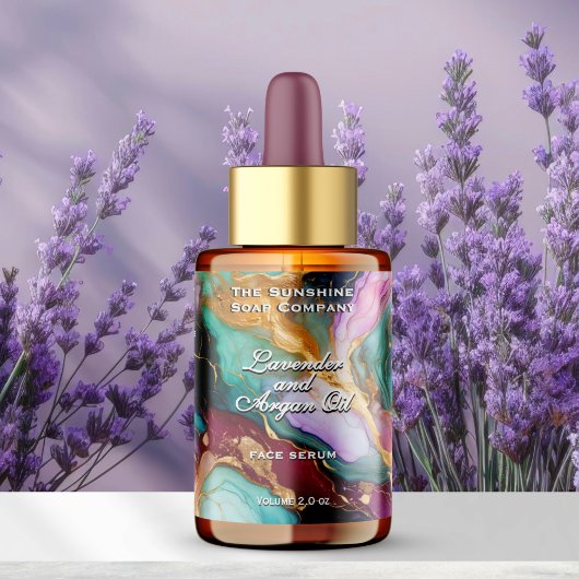 Blauw Blauwgroen Magenta Gold Marble Druppelflesje Etiket