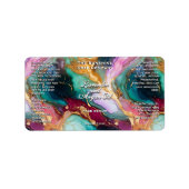 Blauw Blauwgroen Magenta Gold Marble Druppelflesje Etiket (Voorkant)