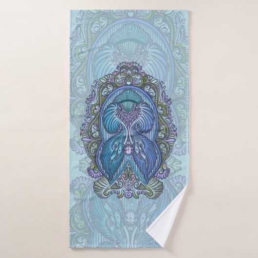 blauw & Blauwgroen Mandala ontwerp Badhanddoek (Badhanddoek)