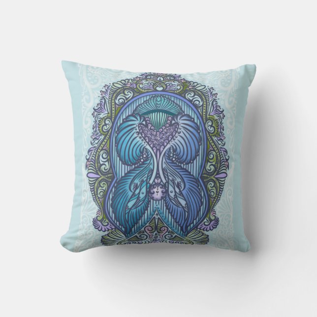  blauw & Blauwgroen Mandala ontwerp Kussen (Voorkant)