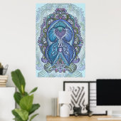 blauw & Blauwgroen Mandala ontwerp Poster (Thuiskantoor)