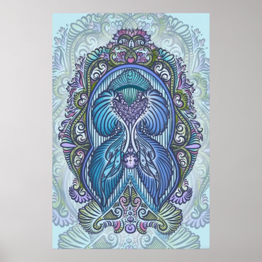 blauw & Blauwgroen Mandala ontwerp Poster (Voorkant)