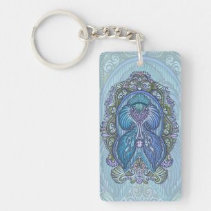 blauw & Blauwgroen Mandala ontwerp Sleutelhanger