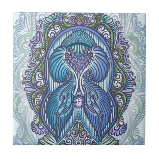  blauw & Blauwgroen Mandala ontwerp Tegeltje (Voorkant)