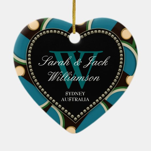 Blauw Blauwgroen monogram Hartelijk dank Ornament (Achterkant)