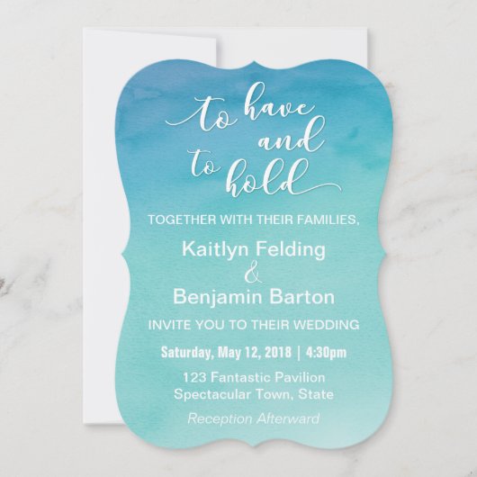 Blauw & Blauwgroen Ombre Waterverf bruiloft uitnod Kaart (Voorkant)