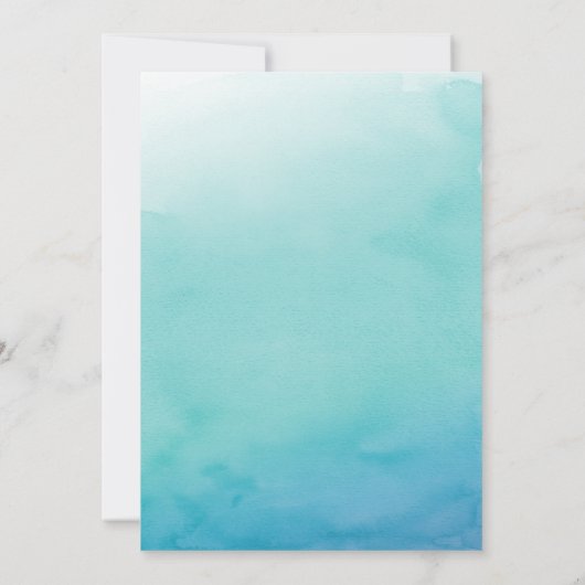 Blauw & Blauwgroen Ombre Waterverf Huwelijksuitnod Kaart (Achterkant)