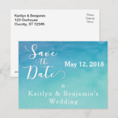 Blauw & Blauwgroen Ombre Waterverf Save the Date 2 Aankondigingskaart (Voorkant / Achterkant)