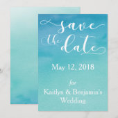 Blauw & Blauwgroen Ombre Waterverf Save the Date 5 (Voorkant / Achterkant)