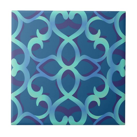 Blauw Blauwgroen openlooppatroon Tegeltje (Voorkant)