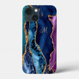 Blauw/Blauwgroen/Paars Agate met Gold Veins Monogr Case-Mate iPhone Case