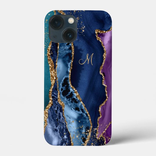 Blauw/Blauwgroen/Paars Agate met Gold Veins Monogr Case-Mate iPhone Case (Achterkant)