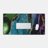 Blauw/Blauwgroen/Paars Agate met goudveinen Bureaumat (Keyboard & Muis)