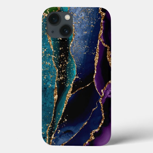 Blauw/Blauwgroen/Paars Agate met goudveinen Case-Mate iPhone Case (Achterkant)