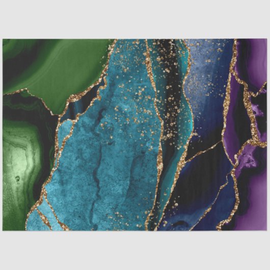 Blauw/Blauwgroen/Paars Agate met goudveinen Tissuepapier (Voorkant)