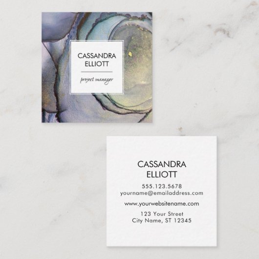 Blauw Blauwgroen Paars en goudalcohol Vloeibare in Vierkante Visitekaartje (Voorkant / Achterkant)