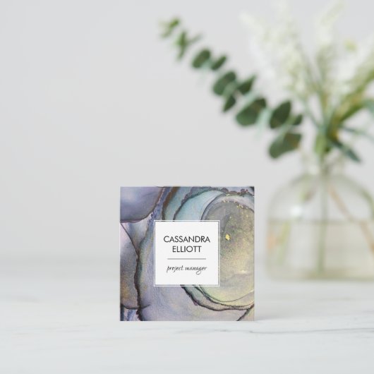 Blauw Blauwgroen Paars en goudalcohol Vloeibare in Vierkante Visitekaartje (Staand voorkant)