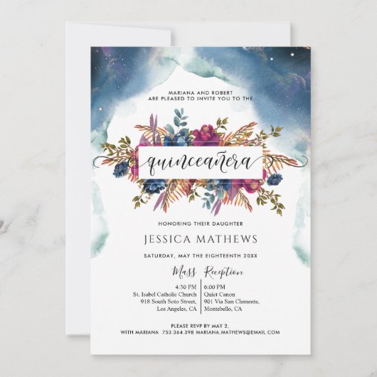 Blauw, Blauwgroen, Paarse en Fuchsia Elegant Quinc Kaart (Voorkant)