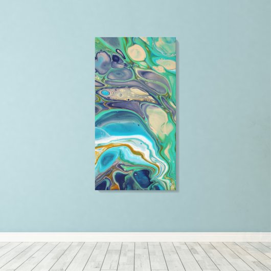 Blauw Blauwgroen Paarse Turquoise Marmer Abstracte Canvas Afdruk (Insitu (Houten vloer))