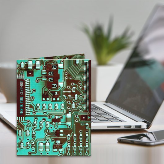 Blauw blauwgroen PCB-bord, elektronisch gedrukte s Bedankkaart