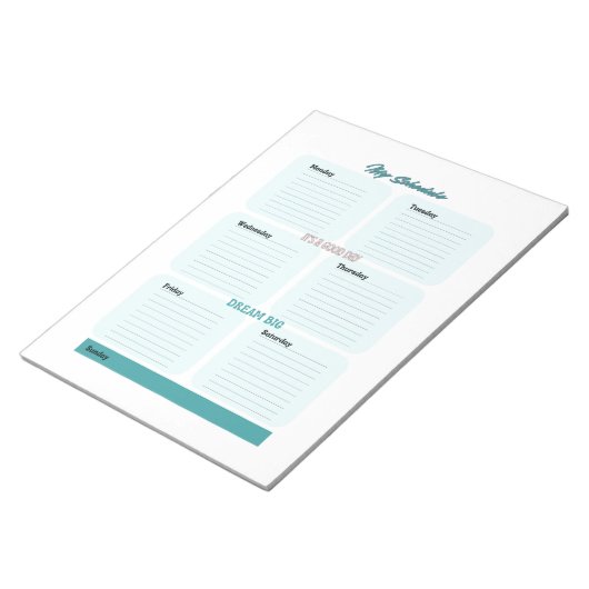 Blauw Blauwgroen Planner Schema Wekelijks Notitieblok (Schuin)