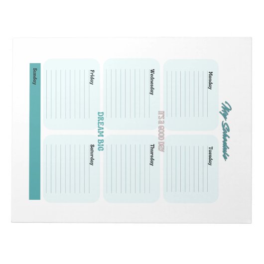 Blauw Blauwgroen Planner Schema Wekelijks Notitieblok (Voorkant)