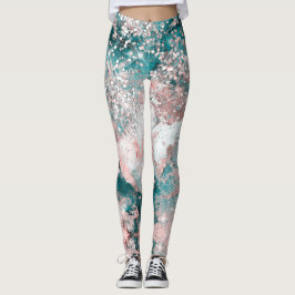 Blauw Blauwgroen Roos Galaxy Glitter Elegant Desig Leggings
