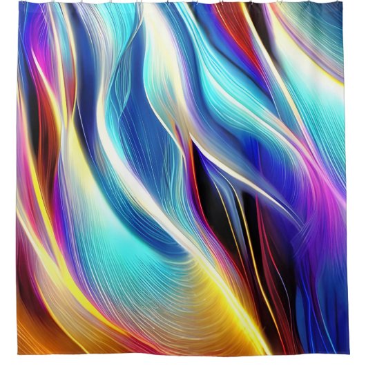 Blauw Blauwgroen Roze Geel Wavy Abstractie Douchegordijn (Voorkant)