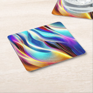 Blauw Blauwgroen Roze Geel Wavy Abstractie Kartonnen Onderzetters