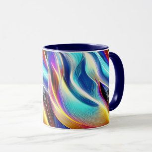 Blauw Blauwgroen Roze Geel Wavy Abstractie Mok