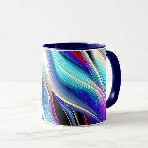 Blauw Blauwgroen Roze Geel Wavy Abstractie Mok