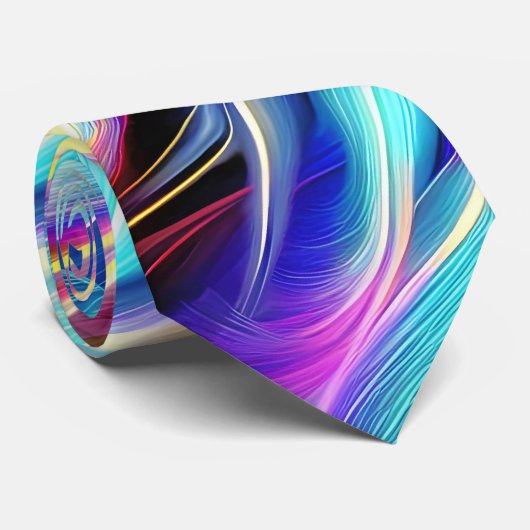 Blauw Blauwgroen Roze Geel Wavy Abstractie Stropdas (Opgerold)