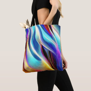 Blauw Blauwgroen Roze Geel Wavy Abstractie Tote Bag