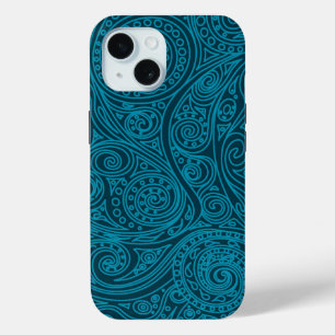 Blauw Blauwgroen spiraalpatroon iPhone 15 Case