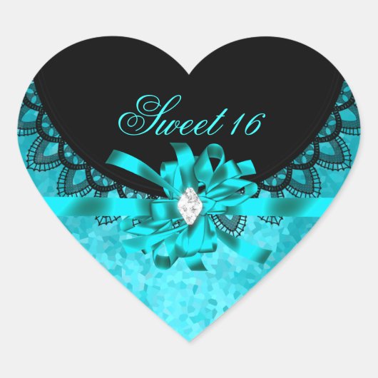 Blauw Blauwgroen Sweet Sixteen Sweet 16 Zwart Kant Hart Sticker (Voorkant)