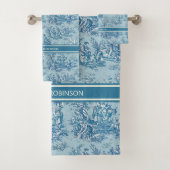 blauw blauwgroen Toile de Jouy bedrukt Bad Handdoek (Insitu)