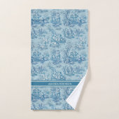blauw blauwgroen Toile de Jouy bedrukt Bad Handdoek (Handdoek)