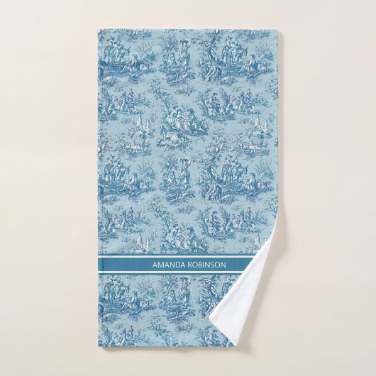  blauw blauwgroen Toile de Jouy bedrukt Bad Handdoek (Handdoek)
