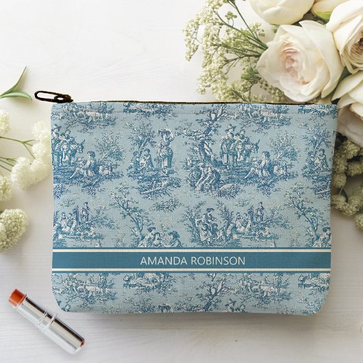  blauw blauwgroen Toile de Jouy bedrukt Etui