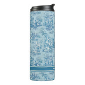  blauw blauwgroen Toile de Jouy bedrukt Thermosbeker (Gedraaid links)