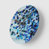 Blauw Blauwgroen vierkant Waterverf vierkant patro Ronde Klok (Hoek)