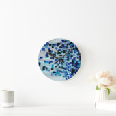 Blauw Blauwgroen vierkant Waterverf vierkant patro Ronde Klok (Huis)