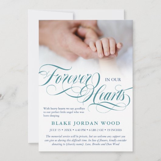 Blauw Blauwgroen voor eeuwig in ons hart Baby-herd Aankondiging (Voorkant)